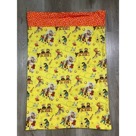 Vintage Western Rodeo Cowboy Yellow Cotton Pillowcase Kids 80s 90s - Picture 6 of 8
